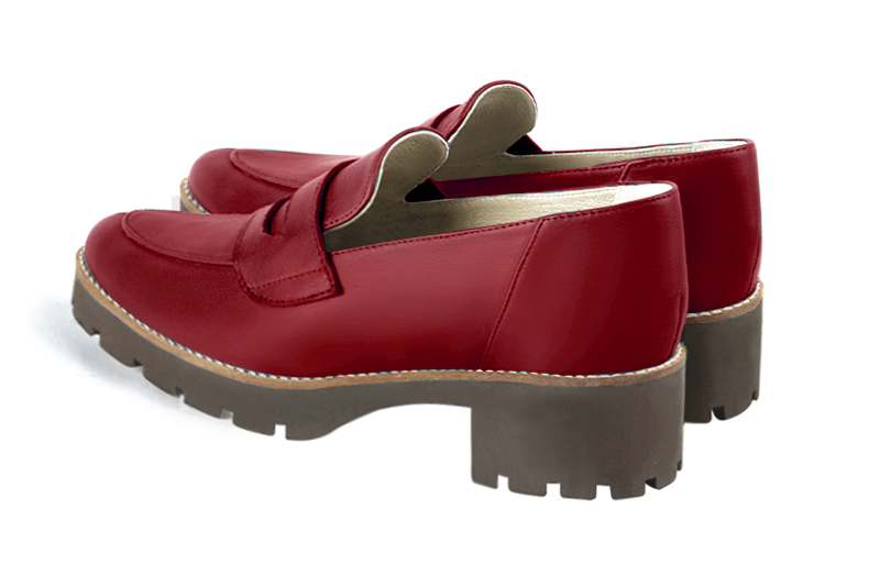 Cardinal red women's casual loafers. Round toe. Low rubber soles. Rear view - Florence KOOIJMAN